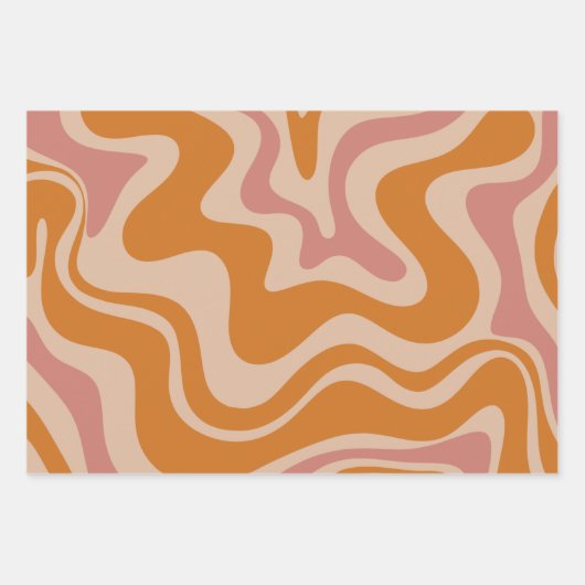 Liquid Swirl Retro Vibe Oranje en Dusky Pink Inpakpapier Vel (Voorkant 2)
