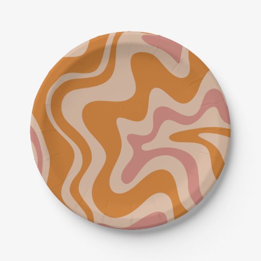 Liquid Swirl Retro Vibe Oranje en Dusky Pink Papieren Bordje (Voorkant)