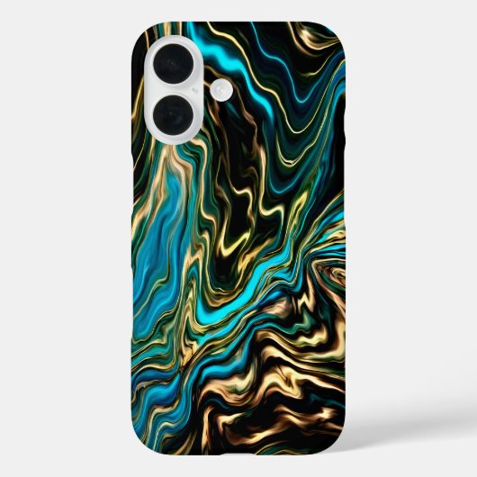Liquid Swirls Black Turquoise Iphone Case (Achterkant)