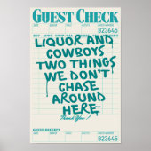 Liquor & Cowboys Guest Check Afdrukken Poster (Voorkant)