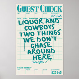 Liquor & Cowboys Guest Check Afdrukken Poster