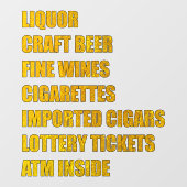 Liquor Craft Bier Fijne Wijnen Sigaren Lotto ATM e Raamsticker (Vel)