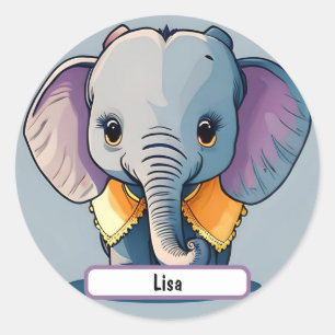 Lisa de Baby olifant, met aangepaste naadlijn. Ronde Sticker