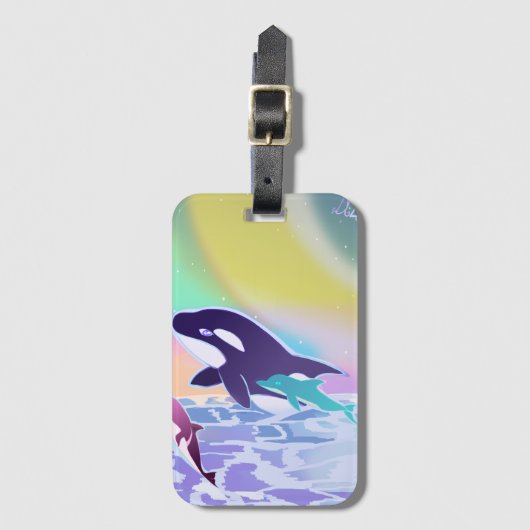 Lisa Frank inspireerde orka en dolfijn label Bagagelabel (Voorkant (verticaal))