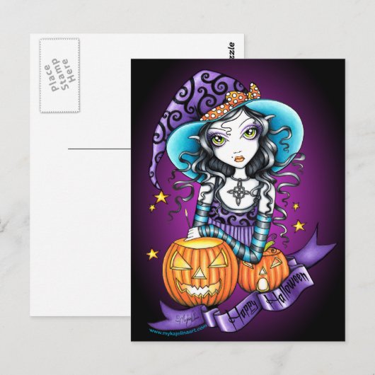 "Lisa" Halloween Pumpkin Witch Briefkaart (Voorkant / Achterkant)