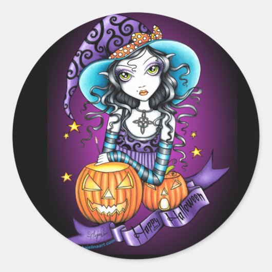 "Lisa" Halloween Pumpkin Witch Stickers (Voorkant)