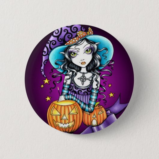 Lisa Magical HALLOWEEN Pumpkin Witch Ronde Button 5,7 Cm (Voorkant)