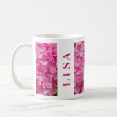 "Lisa" Naam Lente Roze Hydrangea Bloemen Lettering Koffiemok (Links)
