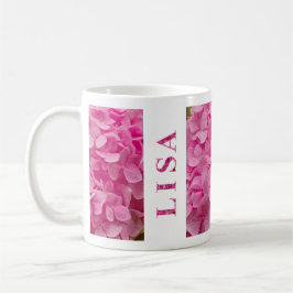 "Lisa" Naam Lente Roze Hydrangea Bloemen Lettering Koffiemok