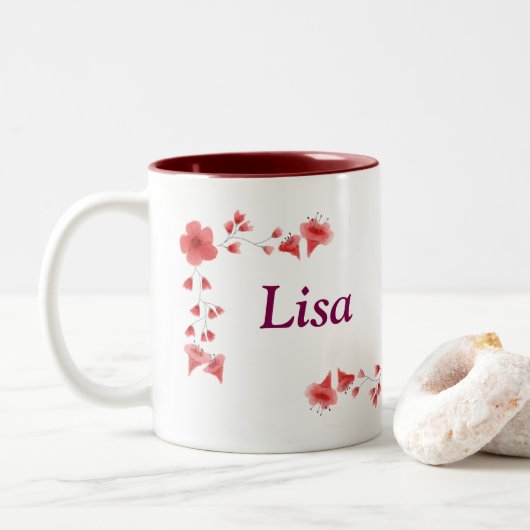 Lisa name Mug – Custom Coffee Cup with An Tweekleurige Koffiemok (Met donut)