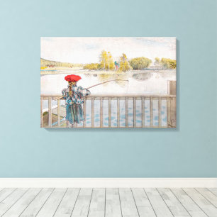 Lisbet vissen door Carl Larsson, Vintage Fine Art Canvas Afdruk