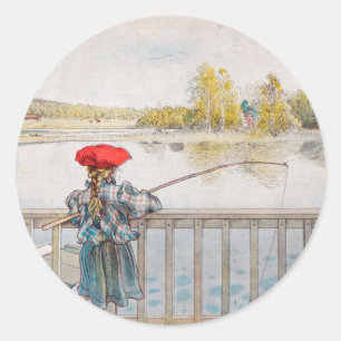 Lisbet vissen door Carl Larsson, Vintage Fine Art Ronde Sticker
