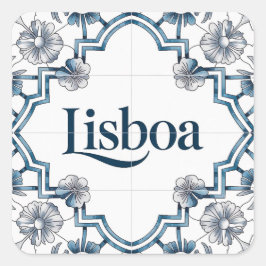 Lisboa Azulejo-tegelsticker – Blauwe Portugese Cer Vierkante Sticker
