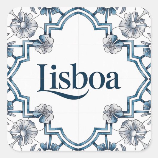 Lisboa Azulejo Tile Sticker – Blue Portuguese Cera (Voorkant)
