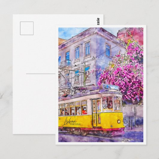 Lisboa Portugal Travel Place Waterverf Briefkaart (Voorkant / Achterkant)