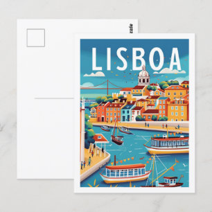 Lisboa Portugal Vintage Beroemde Reisplaats Briefkaart