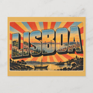 Lisboa Riviermonding Heuvels Dennen Kunst Briefkaart