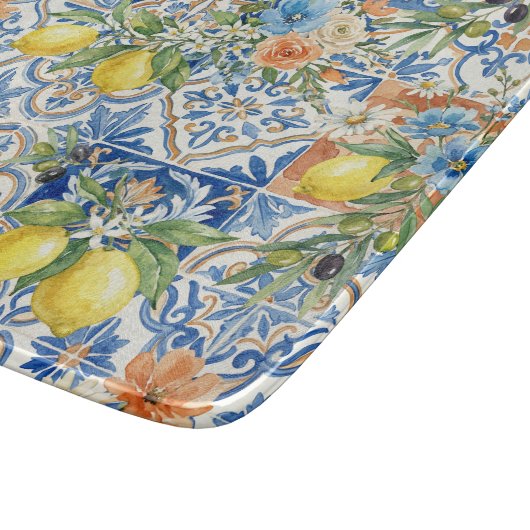 Lisbon Blue Lemon Tile Citrus Kitchen Decor Snijplank (Hoek)