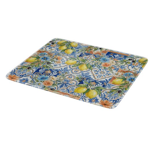 Lisbon Blue Lemon Tile Citrus Kitchen Decor Snijplank (Hoek)