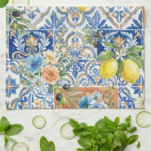 Lisbon Elegant Mediterranean Lemon Tile Pattern Theedoek (Gevouwen)
