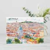 Lisbon Portgual Watercolor Panorama View City Kaart (Staand voorkant)