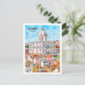 Lisbon Portugal Famous Travel Waterverf Sketch Briefkaart (Staand voorkant)
