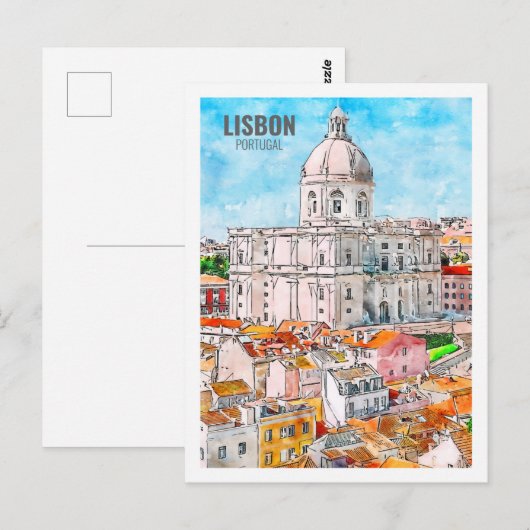 Lisbon Portugal Famous Travel Waterverf Sketch Briefkaart (Voorkant / Achterkant)