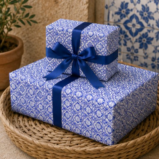 Lisbon Royale Classic Blue and White Geometric Cadeaupapier