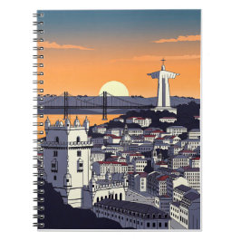 Lisbon Sunset Illustration Notebook – Retro Portug Notitieboek