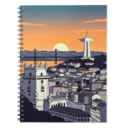 Lisbon Sunset Illustration Notebook – Retro Portug Notitieboek (Voorkant)