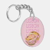 Lisbon Travel Art, Portugal, Roze, Preppy Sleutelhanger (Voorkant Links)