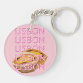 Lisbon Travel Art, Portugal, Roze, Preppy Sleutelhanger (Achterkant)