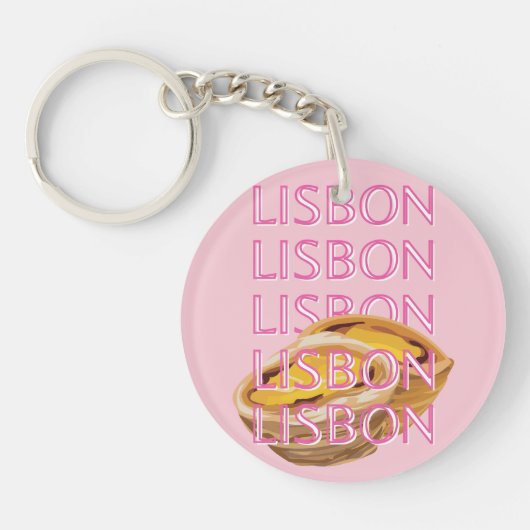 Lisbon Travel Art, Portugal, Roze, Preppy Sleutelhanger (Voorkant)