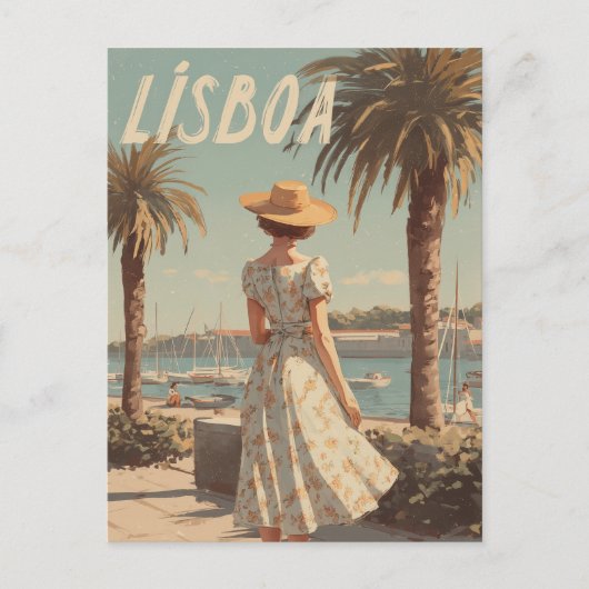 Lisbon vintage 50s briefkaart (Voorkant)