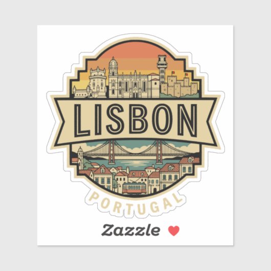 Lisbon Vintage Skyline Portugal Travel Badge  Sticker (Vel)