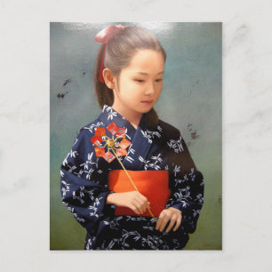 LIschattig japans meisje kimono portret schilderen Briefkaart