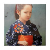 LIschattig japans meisje kimono portret schilderen Tegeltje (Voorkant)