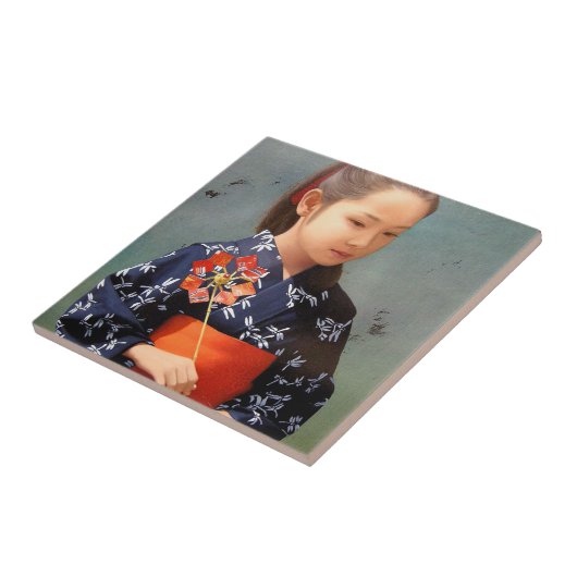 LIschattig japans meisje kimono portret schilderen Tegeltje (Zijkant)