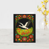 Lish Stork Folk Art Lska Countryside Design  Kaart (Gele Bloem)