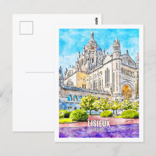 Lisieux Frankrijk Beroemde Reisplaats Waterverf Briefkaart
