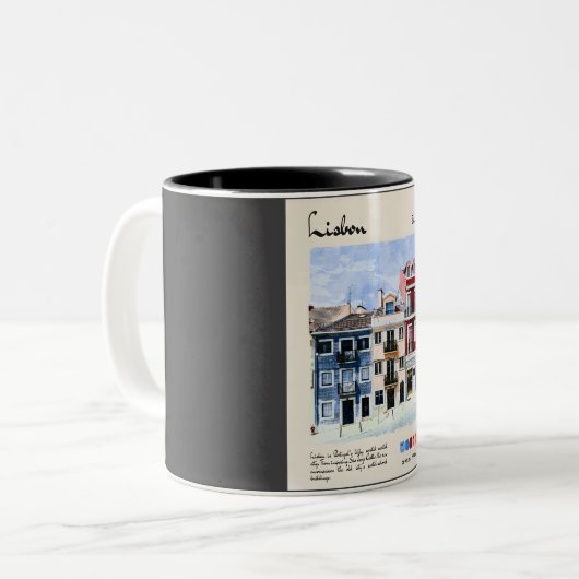 Lissabon  Aquarel Reizen Tweekleurige Koffiemok (Voorkant links)