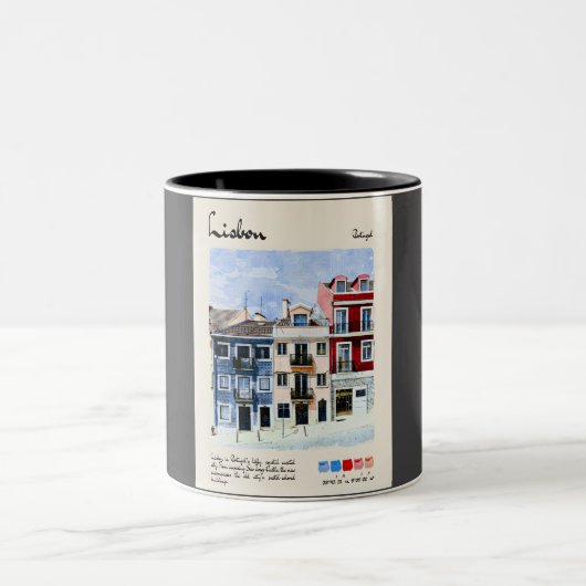 Lissabon  Aquarel Reizen Tweekleurige Koffiemok (Center)