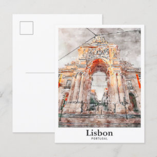 Lissabon Architectuur Reizen Waterverf Hand geteke Briefkaart