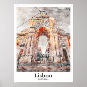 Lissabon Architectuur Reizen Waterverf Hand geteke Poster