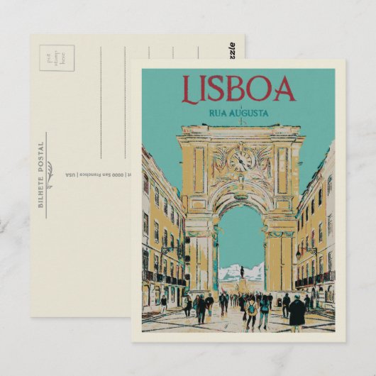 Lissabon Augusta Street Arch Illustratie Briefkaart (Voorkant / Achterkant)