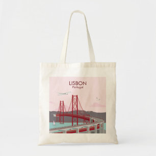 Lissabon brug over Taag rivier in vintage stijl Tote Bag