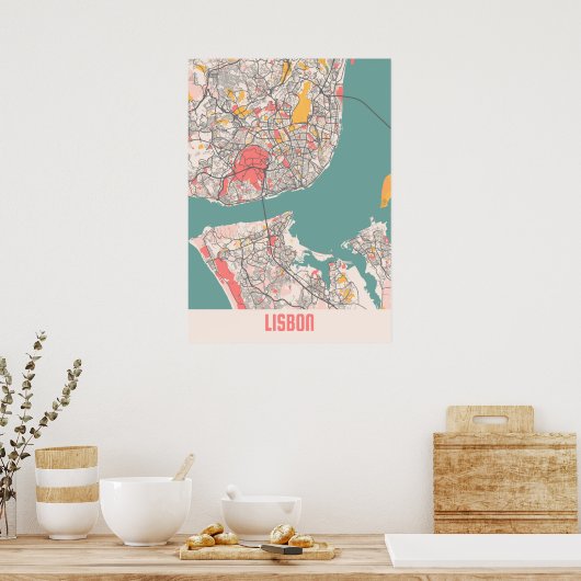 Lissabon - de stad Chalk in Portugal Poster (Keuken)