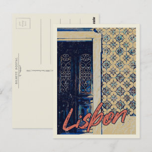 Lissabon-deur en -tegels illustratie Portugal Briefkaart