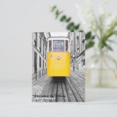 Lissabon Elevador da Gloria gele tram. B/W-foto Briefkaart (Staand voorkant)