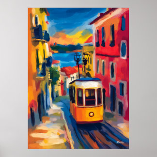 Lissabon Fauvistisch Stadsgezicht, Alfama Kleurrij Poster